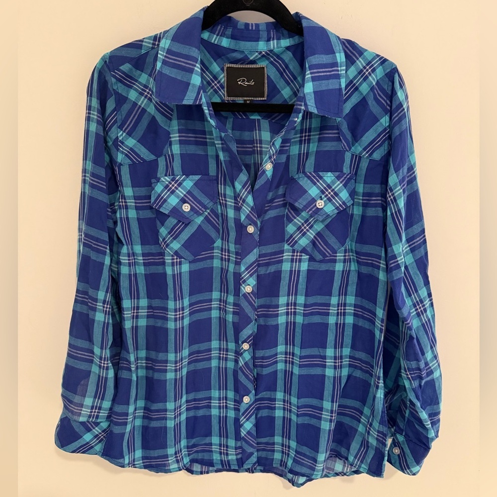 NWOT Rails Vibrant Plaid Button Down Shirt size M
